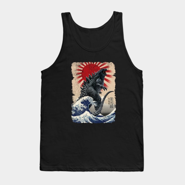Godzilla and the Wave - Rough Tank Top by DavidLoblaw
